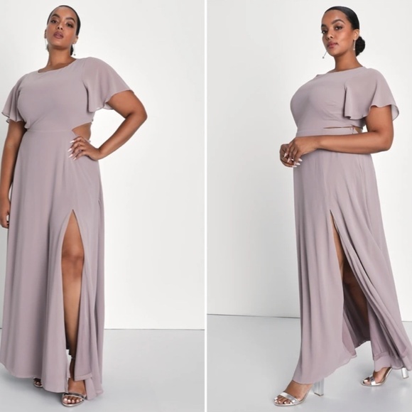 LULUS Elegant Wedding Bridesmaid Romantic Flowy Chic Flutter Sleeve Maxi Dress - Picture 4 of 5